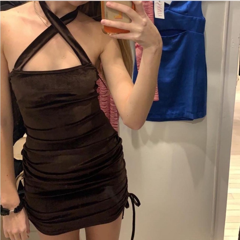 Elegant Brown Halter Dress